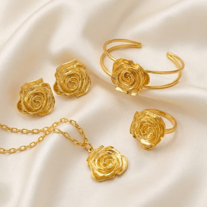 Set of Rose Necklace, Earrings, Bracelet and Ring
